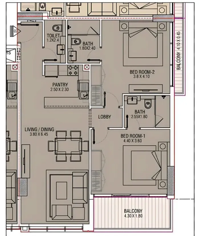 Brand Centro 2 bed floor plan, 1,097 sqft