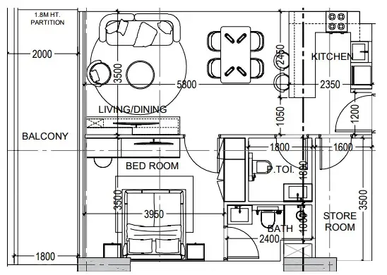 Al Haseen Residences 6 1 bed floor plan, 791 sqft
