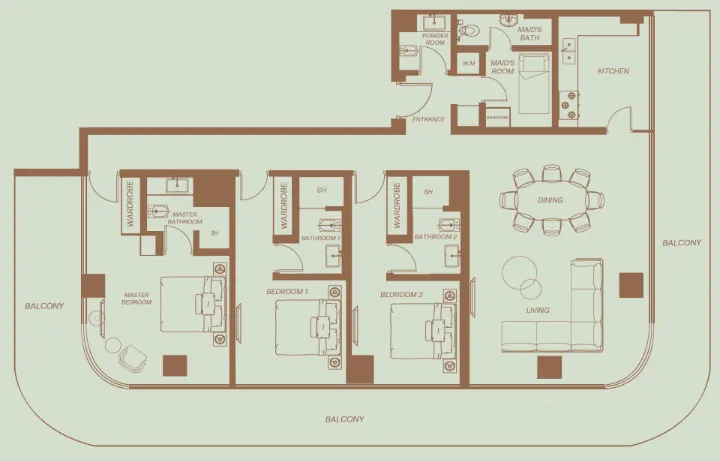 Eden House The Park 3 bed floor plan, 2,547 – 2,553 sqft