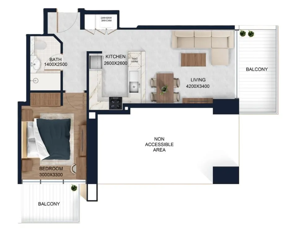 Alfal Residence 1 bed floor plan, 659 sqft