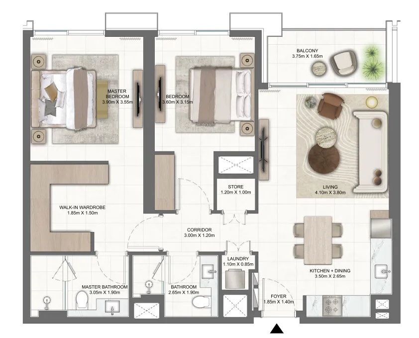 Terra Heights 2 bed floor plan, 1,097 sqft