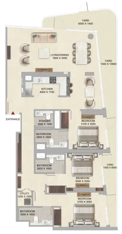 River Cove Residences at Sobha City 3 bed floor plan, 1,813 sqft