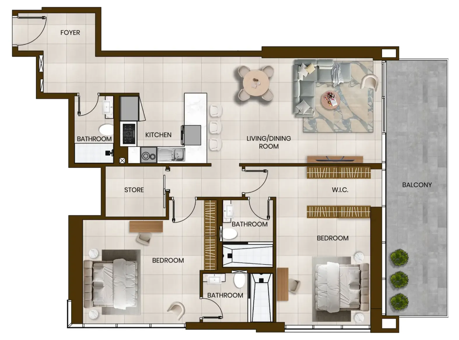 Butterfly Towers 2 bed floor plan, 1,421 sqft