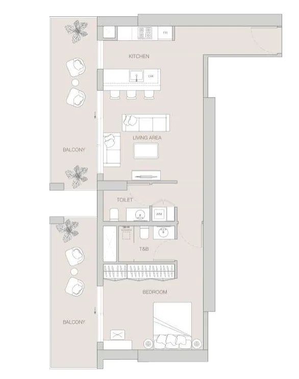 W1NNER Tower 1 bed floor plan, 1,024 sqft