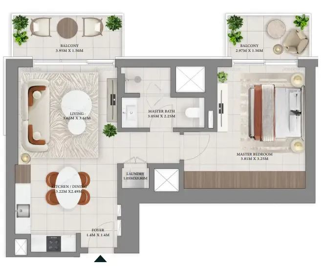 Vida Residences Hillside 1 bed floor plan, 764 sqft