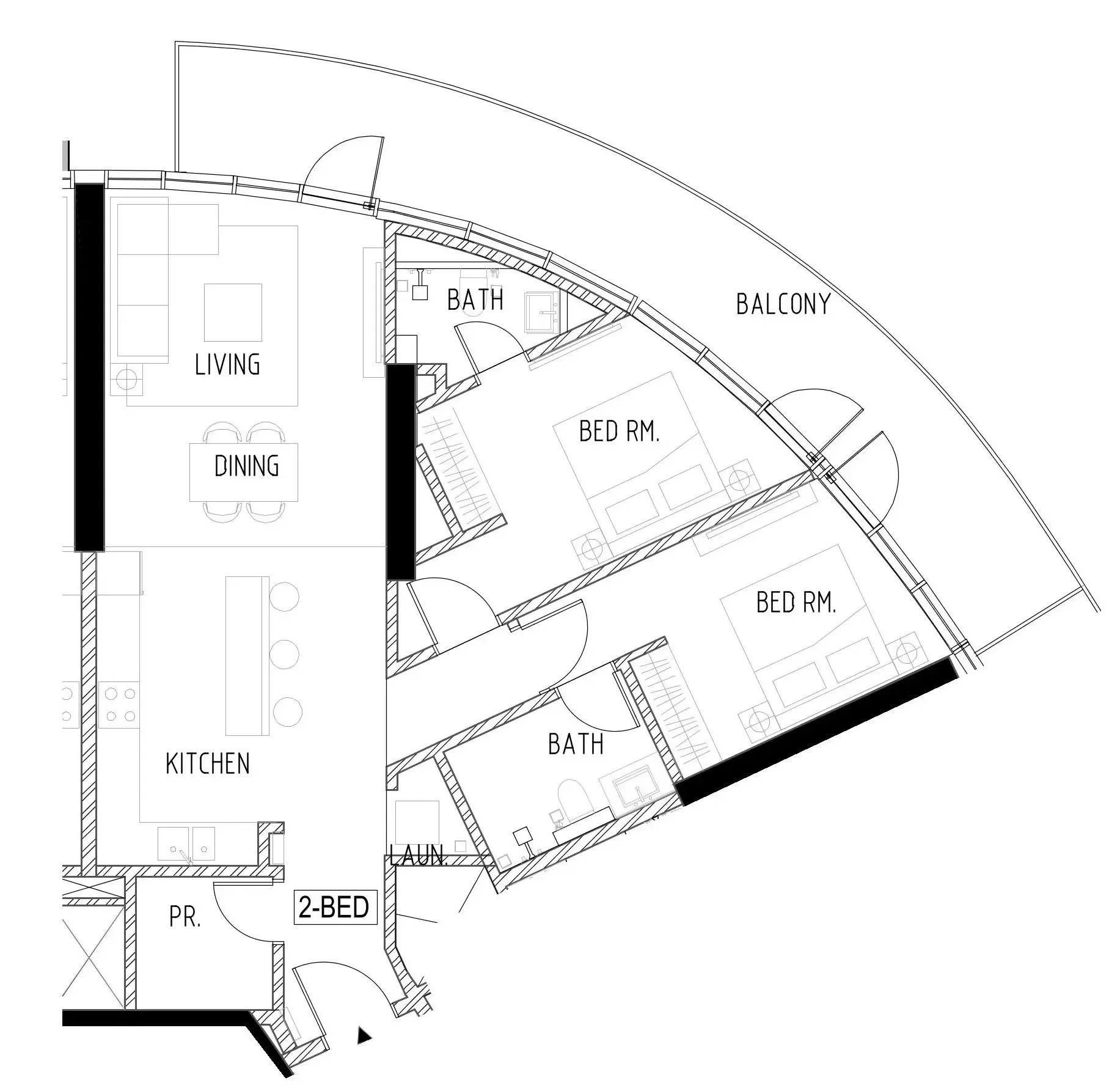 Canal Crown 2 bed floor plan, 1,300 sqft