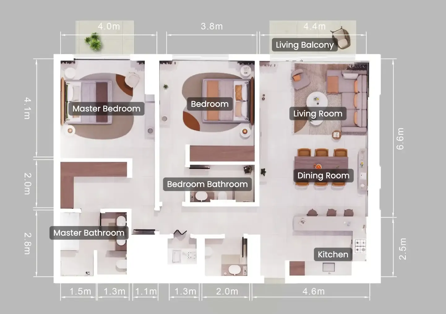 Verdes by Haven 2 bed floor plan, 1,599 – 1,602 sqft