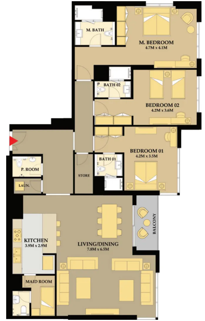 Riva Residence 3 bed floor plan, 2,051 sqft