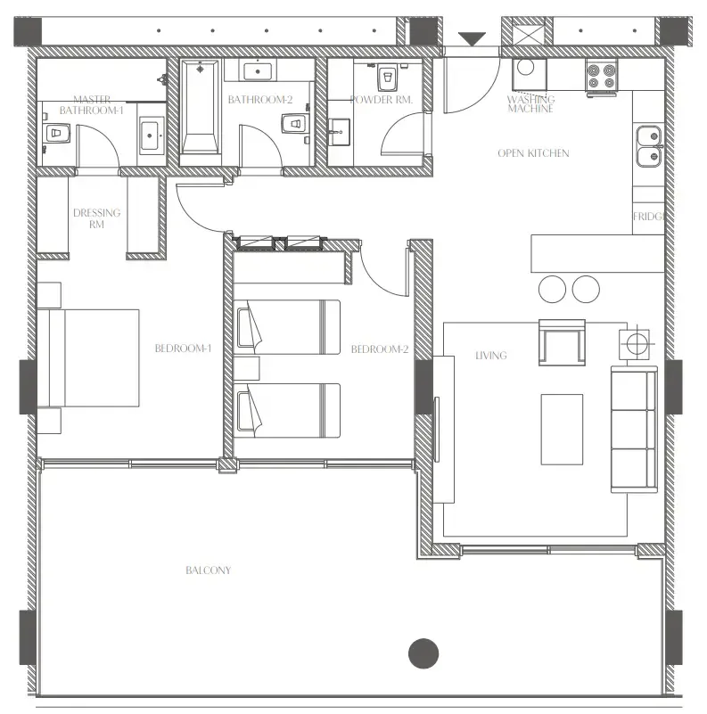 Creekside Residence 2 bed floor plan, 1,536 – 1,568 sqft
