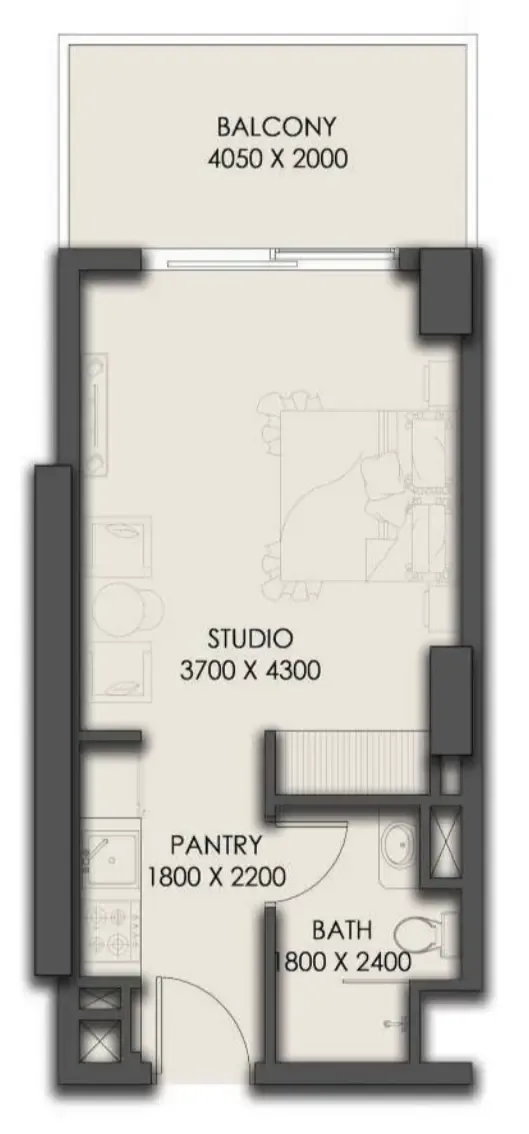 Park Residency Studio floor plan, 396 sqft