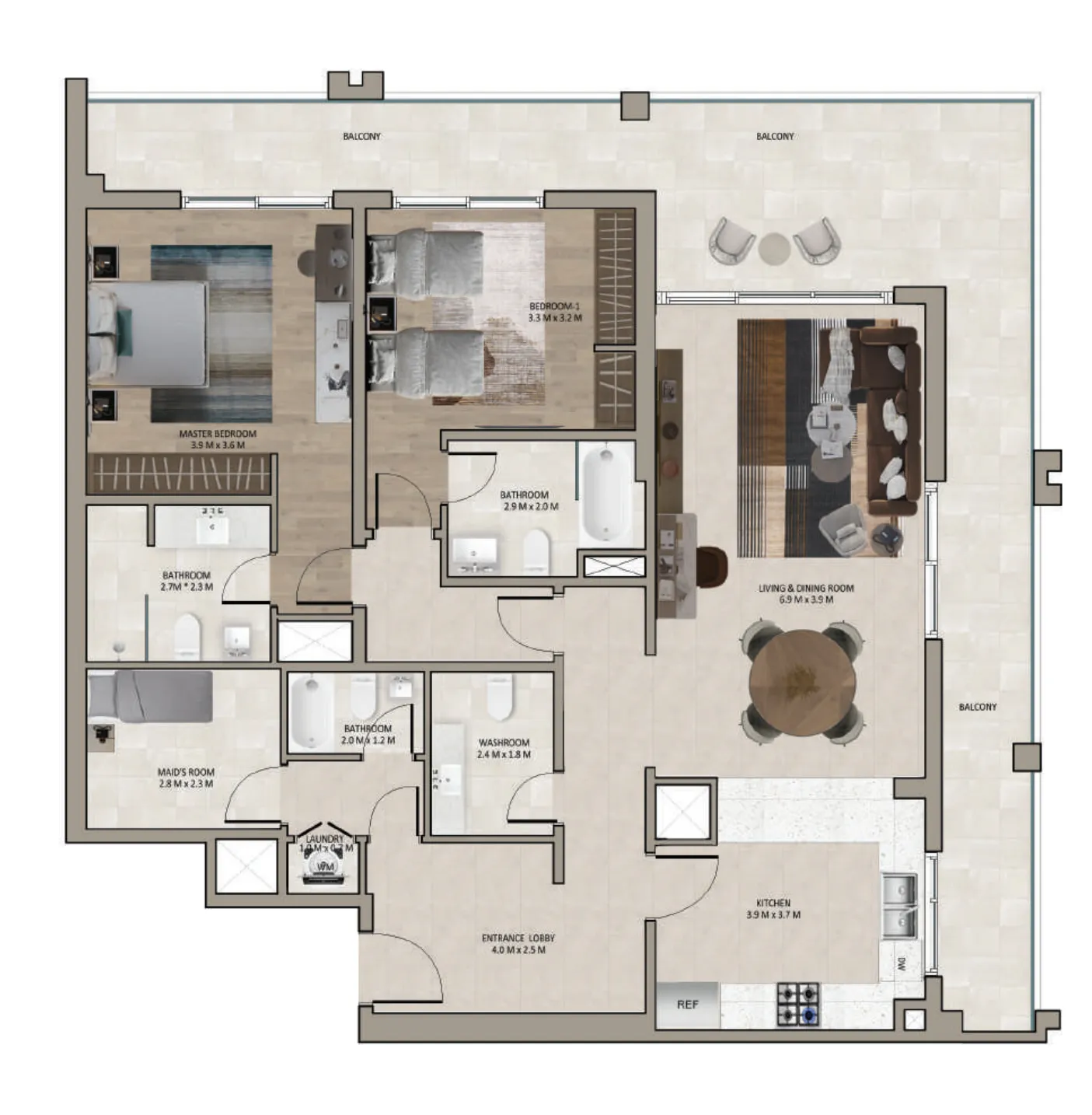 Marriott Residences Sheikh Zayed Road 2 bed floor plan, 1,941 sqft