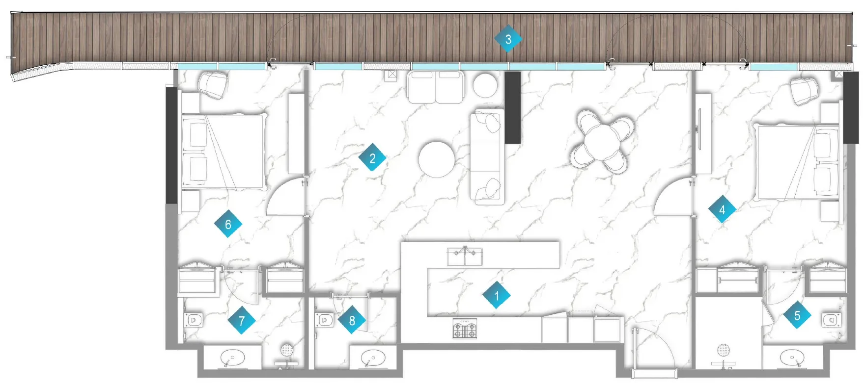 Aqua Arc 2 bed floor plan, 1,609 sqft
