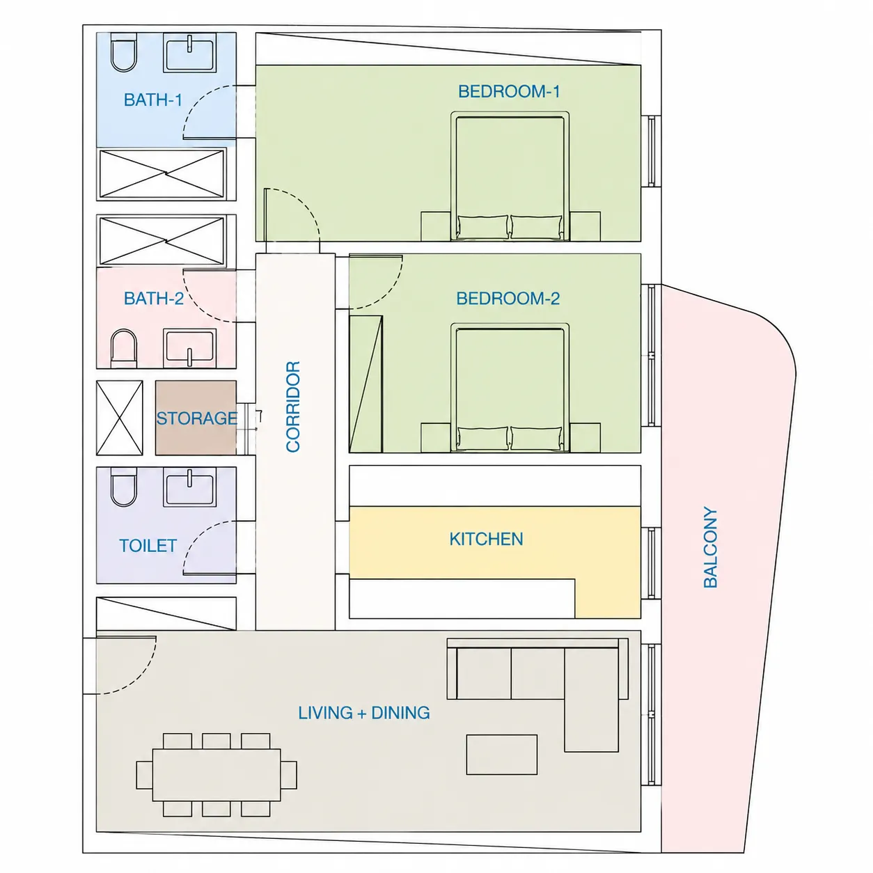 Uptown Muscat 2 bed floor plan, 1,528 – 1,752 sqft