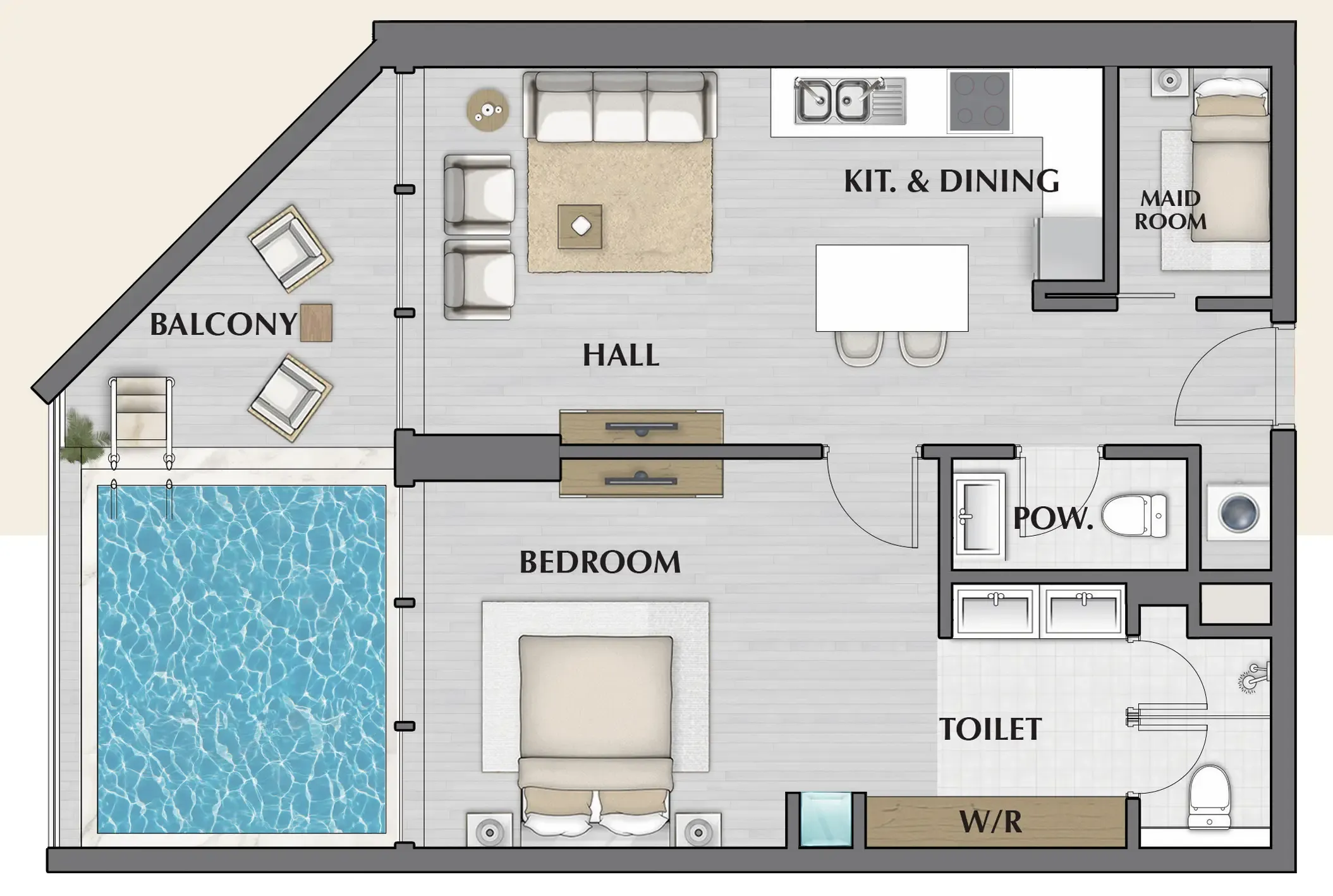 Empire Estates 1 bed floor plan, 884 sqft
