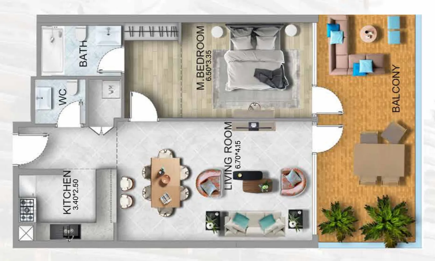 311 Boulevard 1 bed floor plan, 1,191 sqft