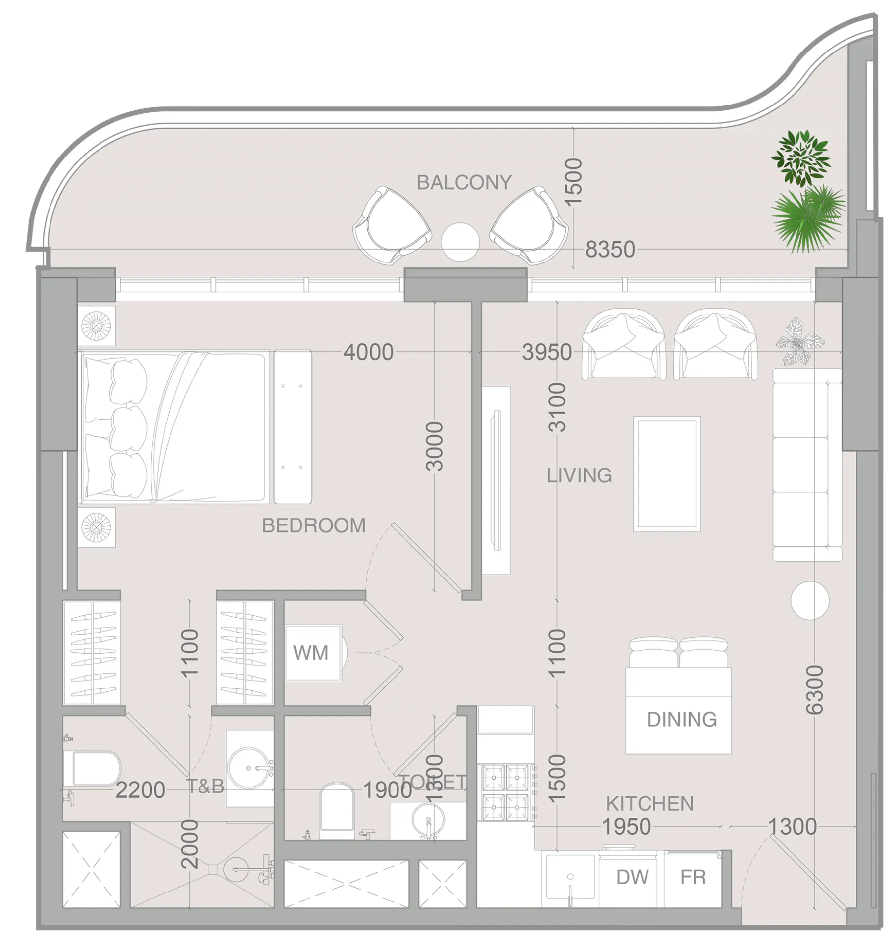 ALTA V1EW 1 bed floor plan, 720 sqft