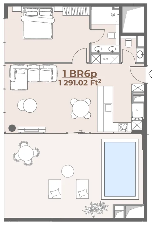 House of WELL 1 bed floor plan, 1,291 sqft