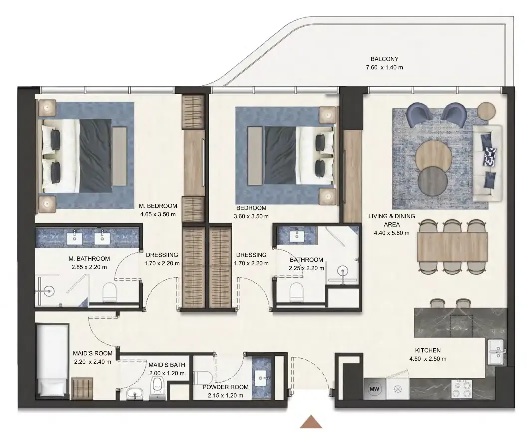 Seamont Autograph Collection Residences 2 bed floor plan, 1,310 sqft