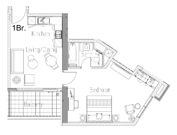Aykon City Tower 1 bed floor plan, 646 sqft