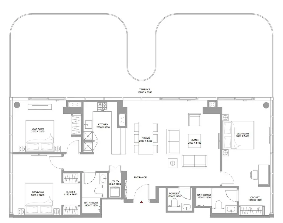 Pearlside Marina Residences 3 bed floor plan, 2,164 sqft