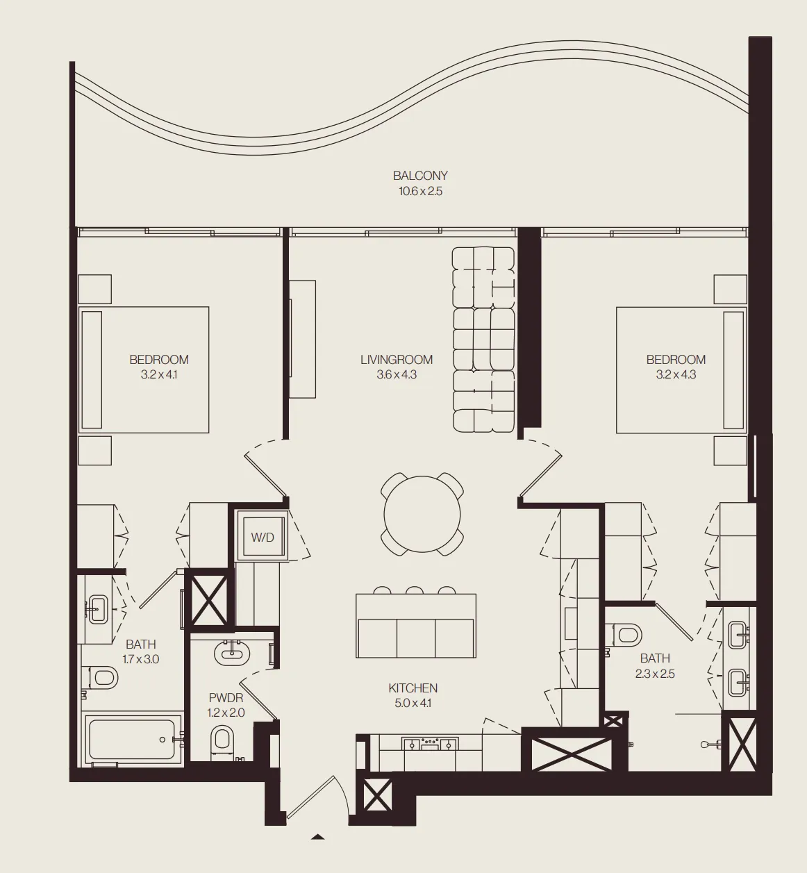The Weave – Al Ghurair 2 bed floor plan, 1,234 sqft