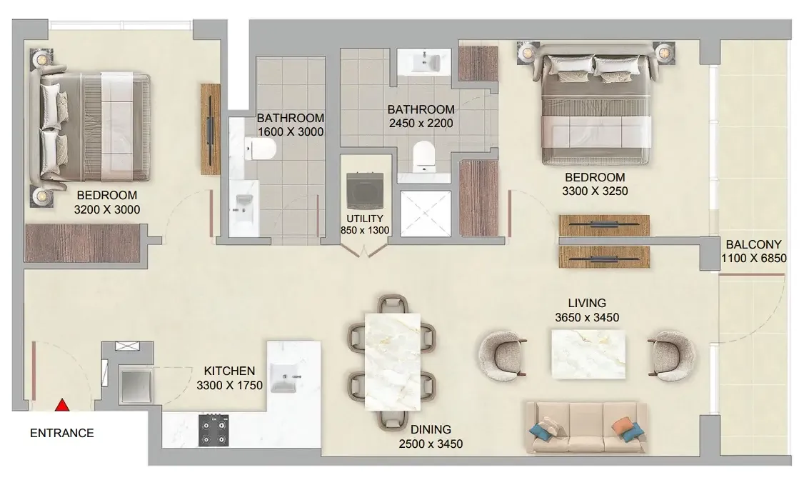 The Woods Abode at Sobha Sanctuary 2 bed floor plan, 961 sqft