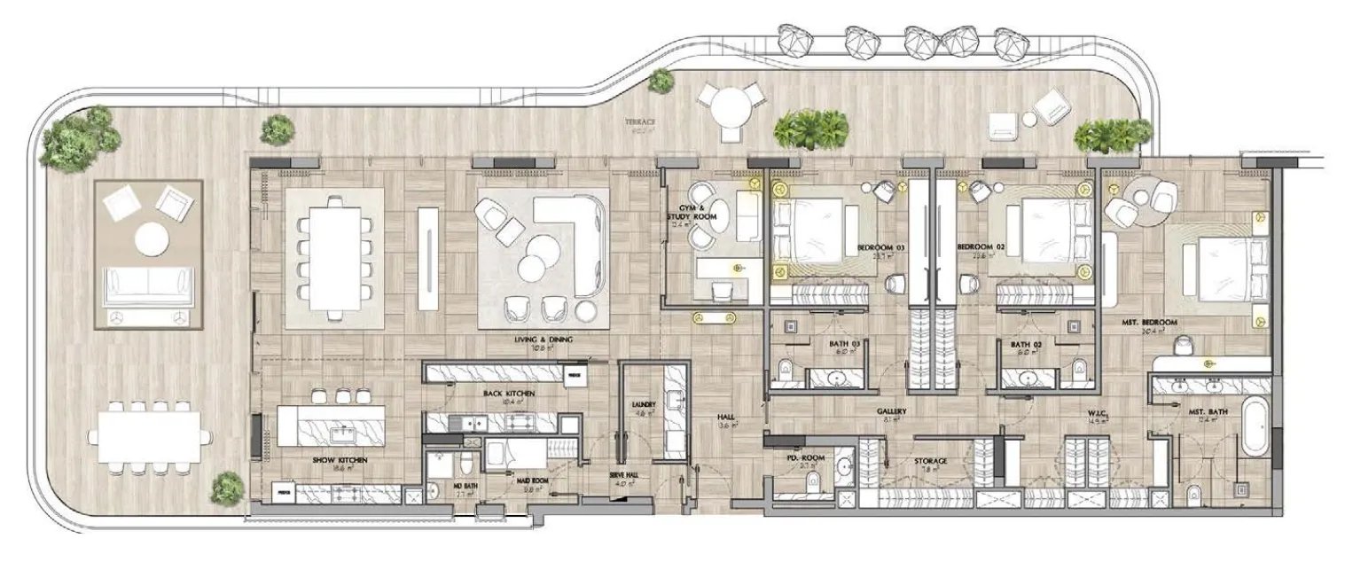 Sha Residence Emirates 3 bed floor plan, 7,227 sqft