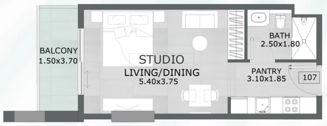 Floarea Grande Studio floor plan, 427 sqft