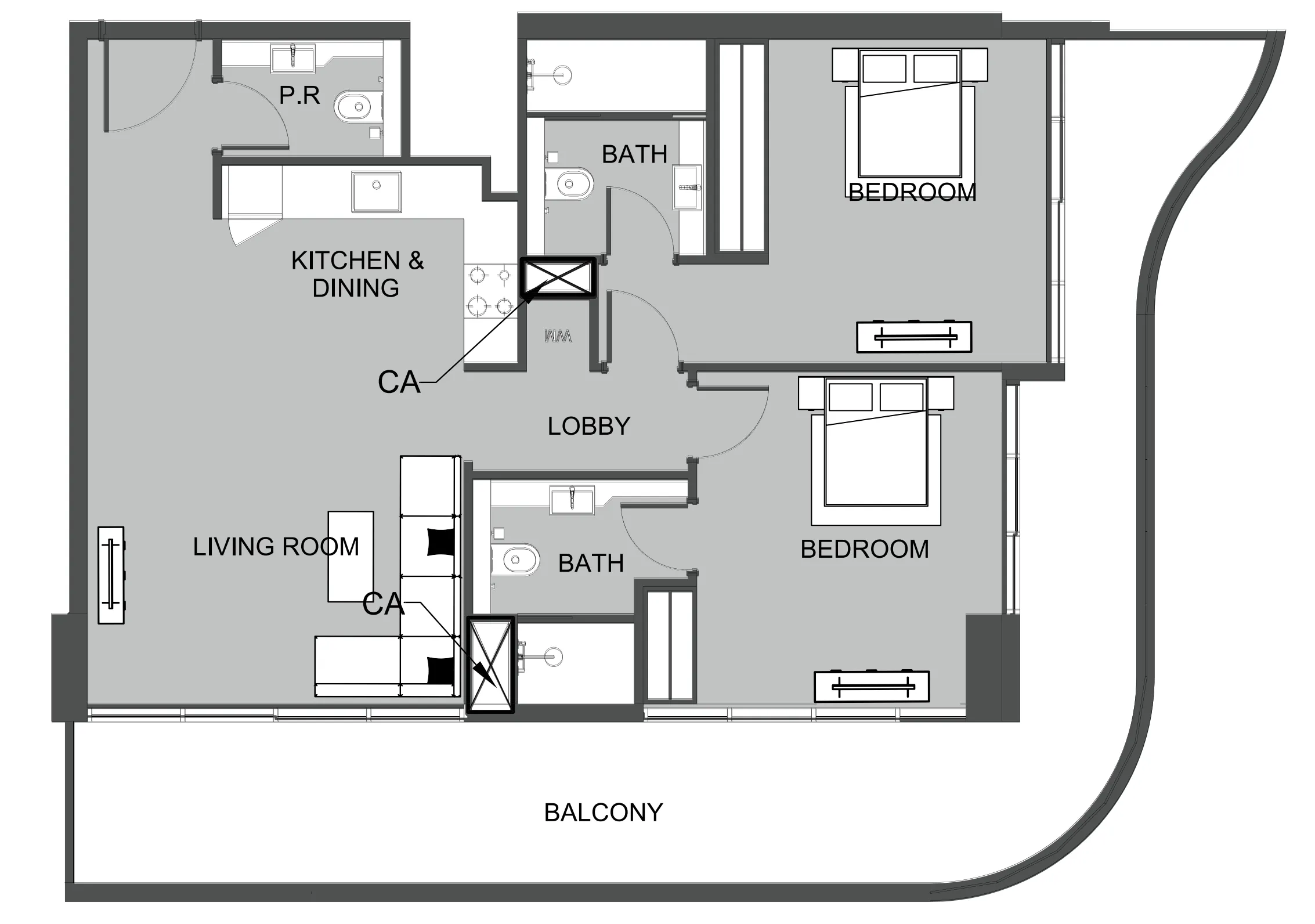 The Boulevard 2 bed floor plan, 1,214 sqft