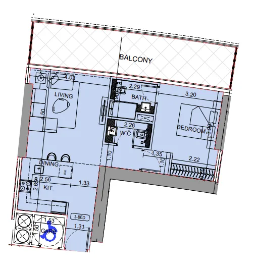 Binghatti Aquarise 1 bed floor plan, 908 sqft