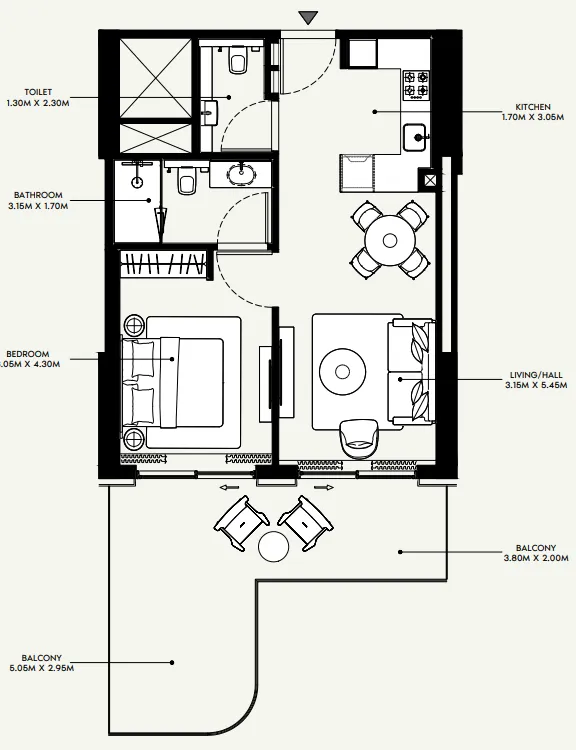 Azizi Venice 1 bed floor plan, 829 sqft