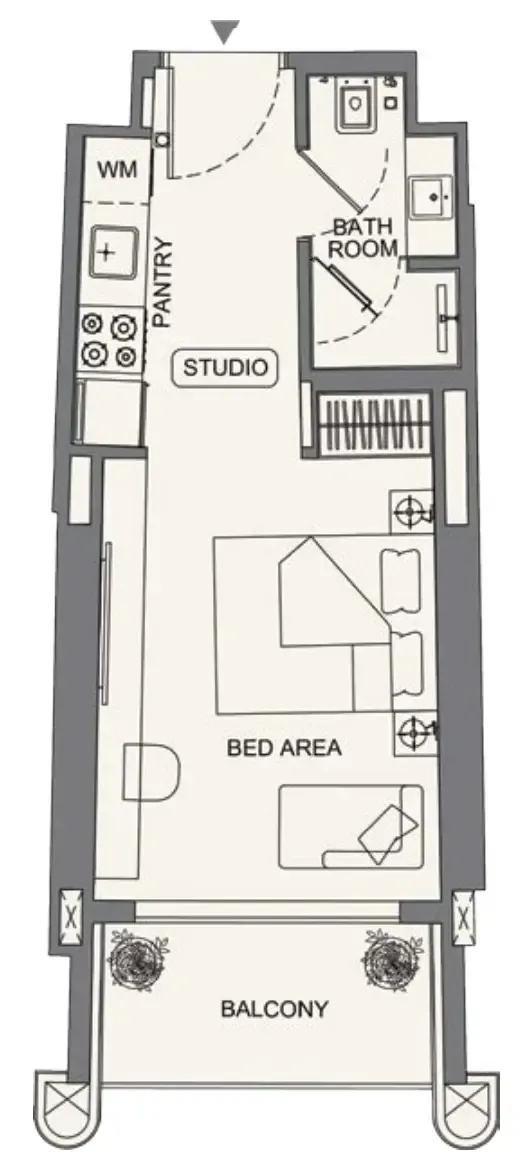 Binghatti Wraith Studio floor plan, 341 – 342 sqft