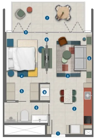 Rove Home Marasi Drive 1 bed floor plan, 608 sqft
