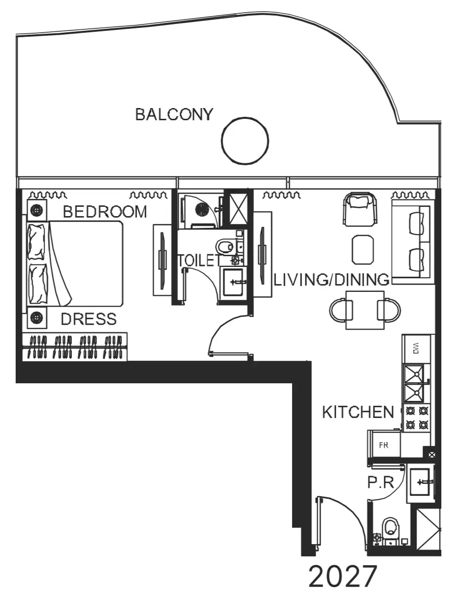 The WOW Tower 1 bed floor plan, 789 sqft