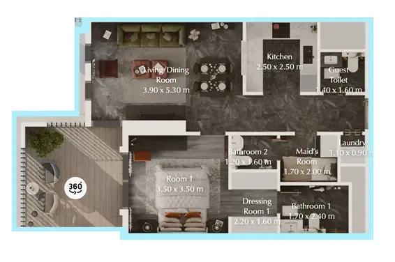 Bab Al Qasr Garden Residences 65 1 bed floor plan, 806 sqft
