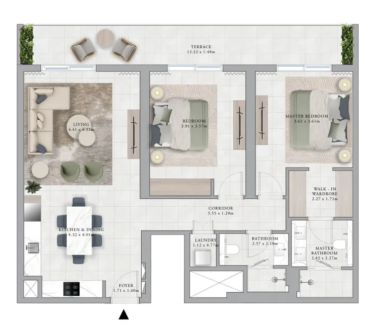 Club Place 2 bed floor plan, 1,383 sqft