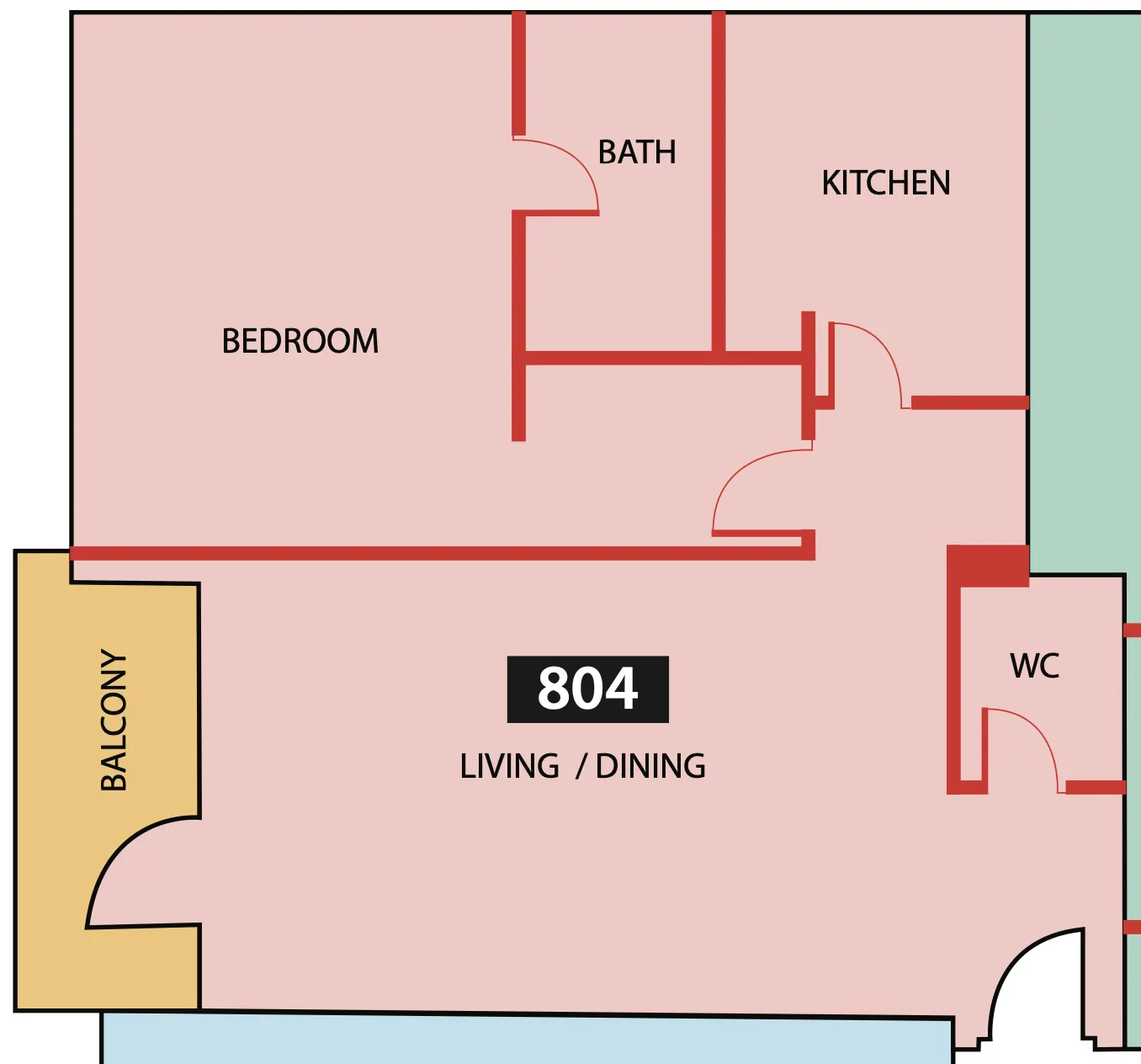 Paradise View 1 1 bed floor plan, 815 sqft