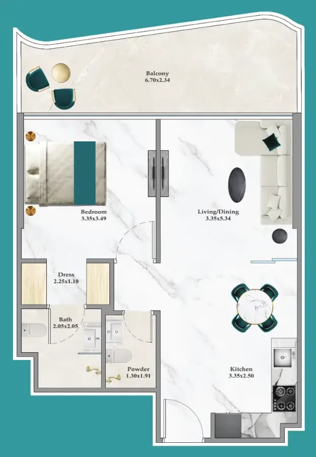 Breez 1 bed floor plan, 656 sqft