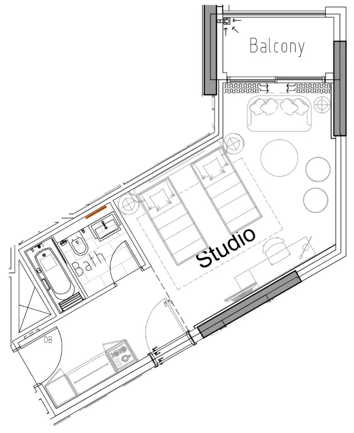 Damac Hills 2 - Hotel Edge by Rotana Studio floor plan, 434 sqft