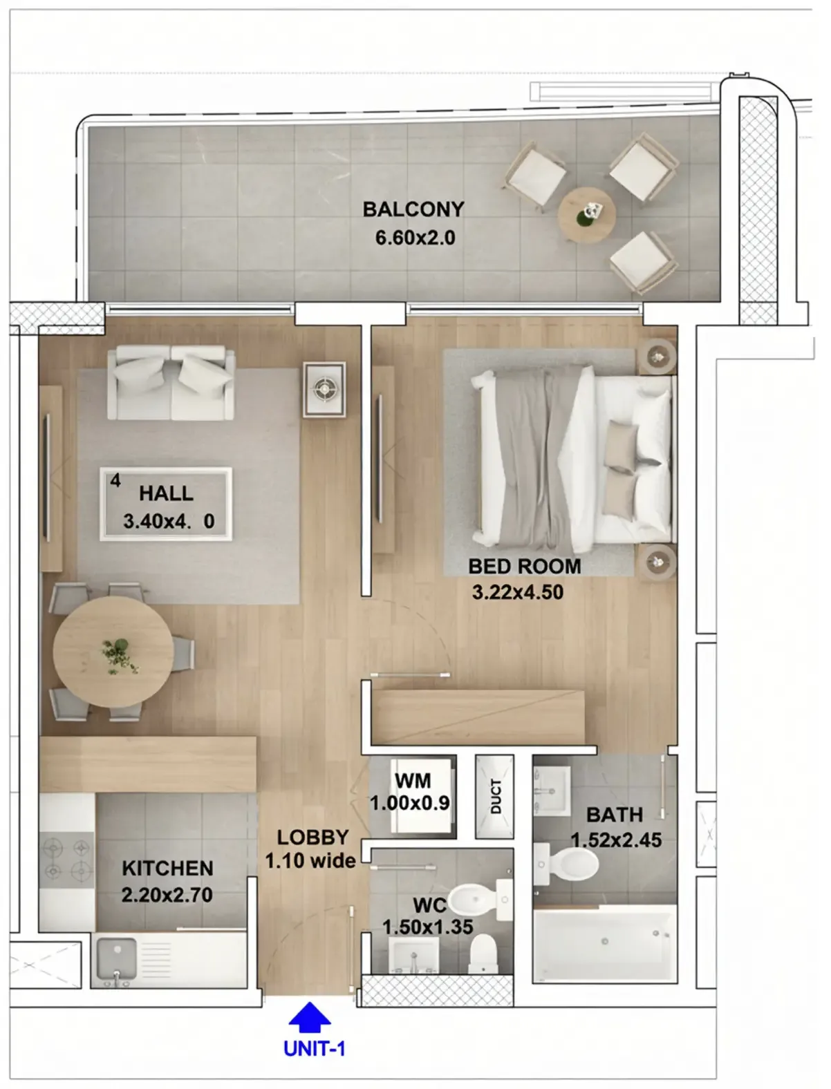 RR Residence 1 bed floor plan, 712 sqft