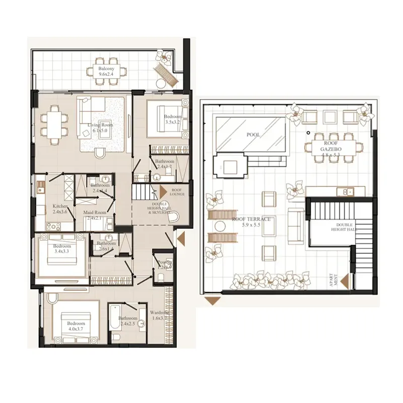 Flamingo LUX 3 bed floor plan, 2,973 sqft