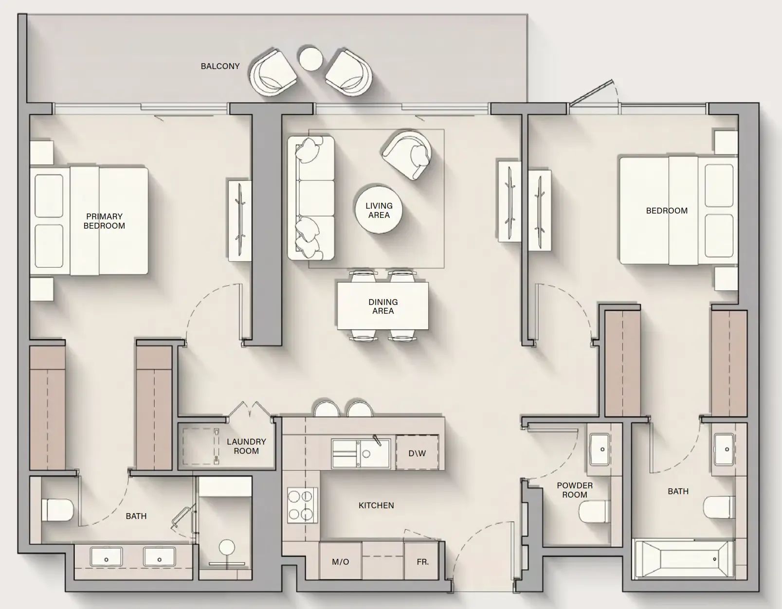 The Hillgate 2 bed floor plan, 1,197 sqft