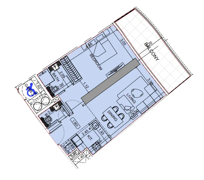 Binghatti Aquarise 1 bed floor plan, 801 sqft