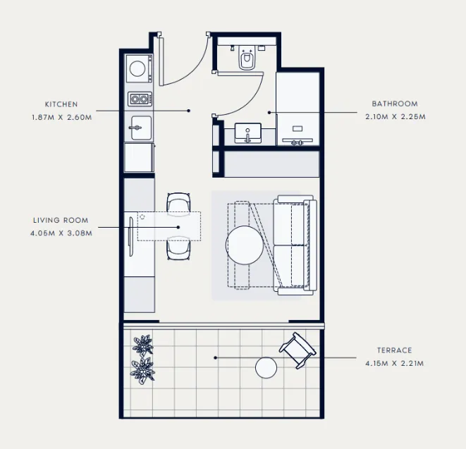 Azizi Venice Studio floor plan, 373 sqft