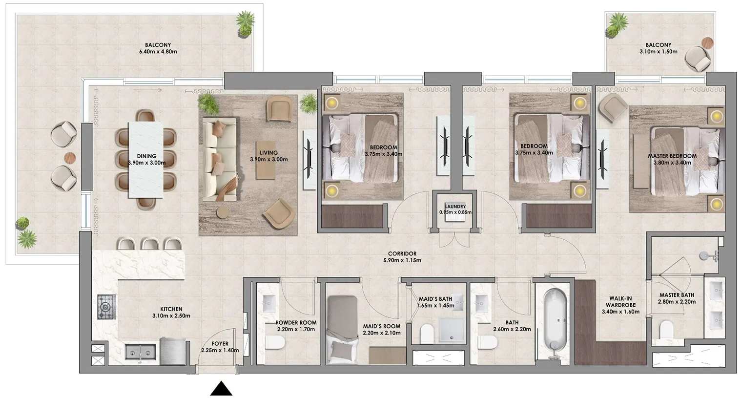 Palace Residences Hillside Towers A & B 3 bed floor plan, 1,587 sqft