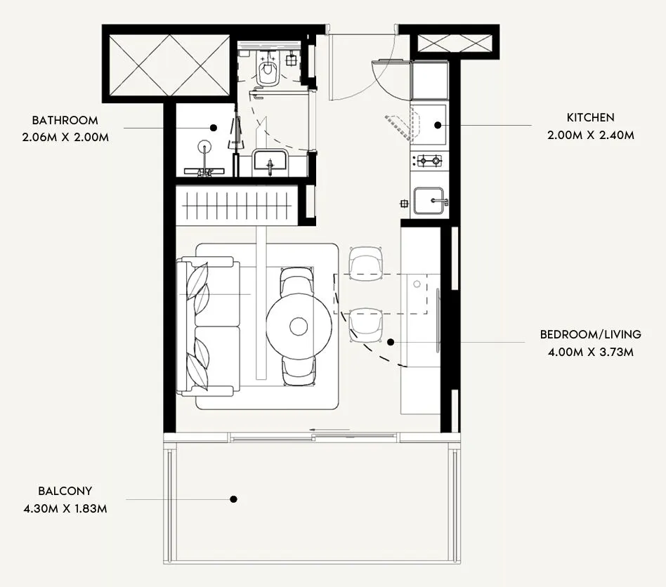 Azizi David Studio floor plan, 358 sqft