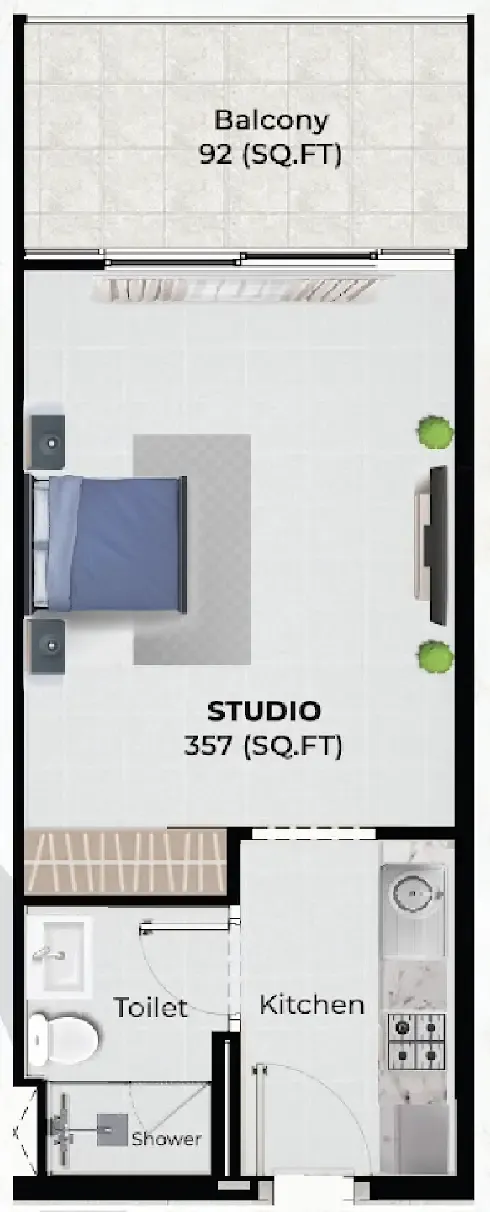 Chapter 02 by Newbury Studio floor plan, 458 sqft