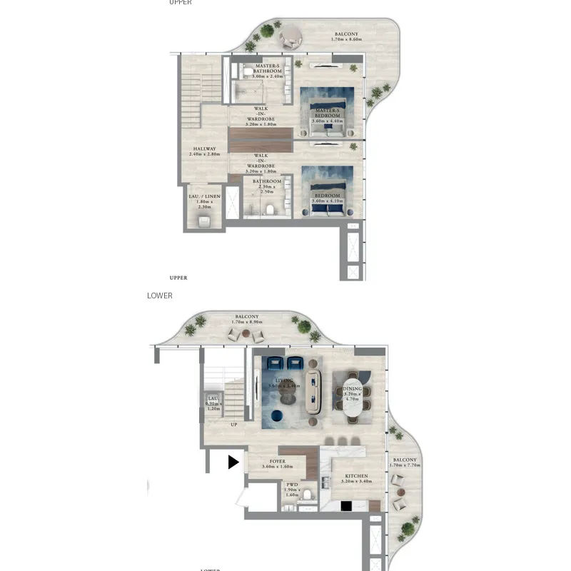 Royal Yacht Club Residence 2 bed floor plan, 2,095 sqft