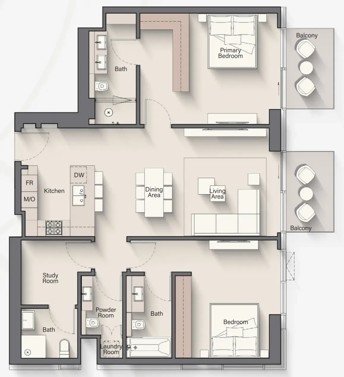 Riverton House 2 bed floor plan, 1,329 sqft