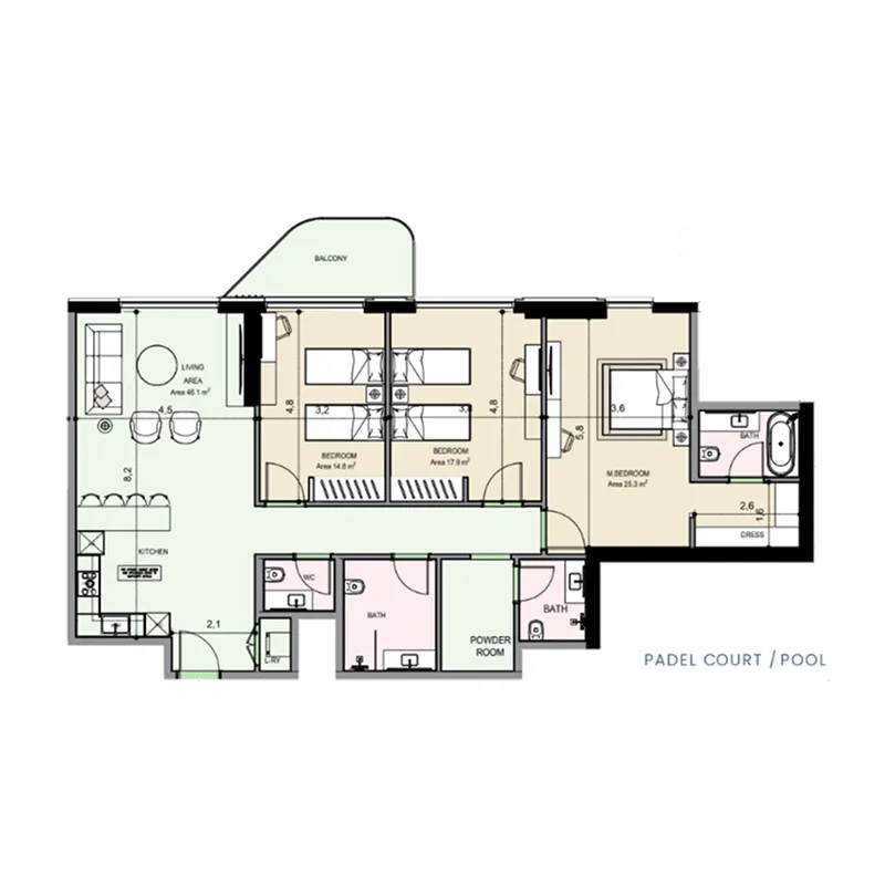Edgewater Residences 1, 2 and 3 3 bed floor plan, 1,626 sqft